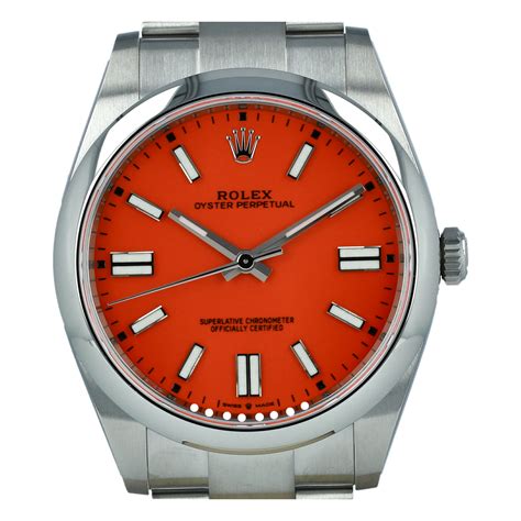 rolex osyter perpetual 124300 with coral red dial|rolex oyster 41 perpetual.